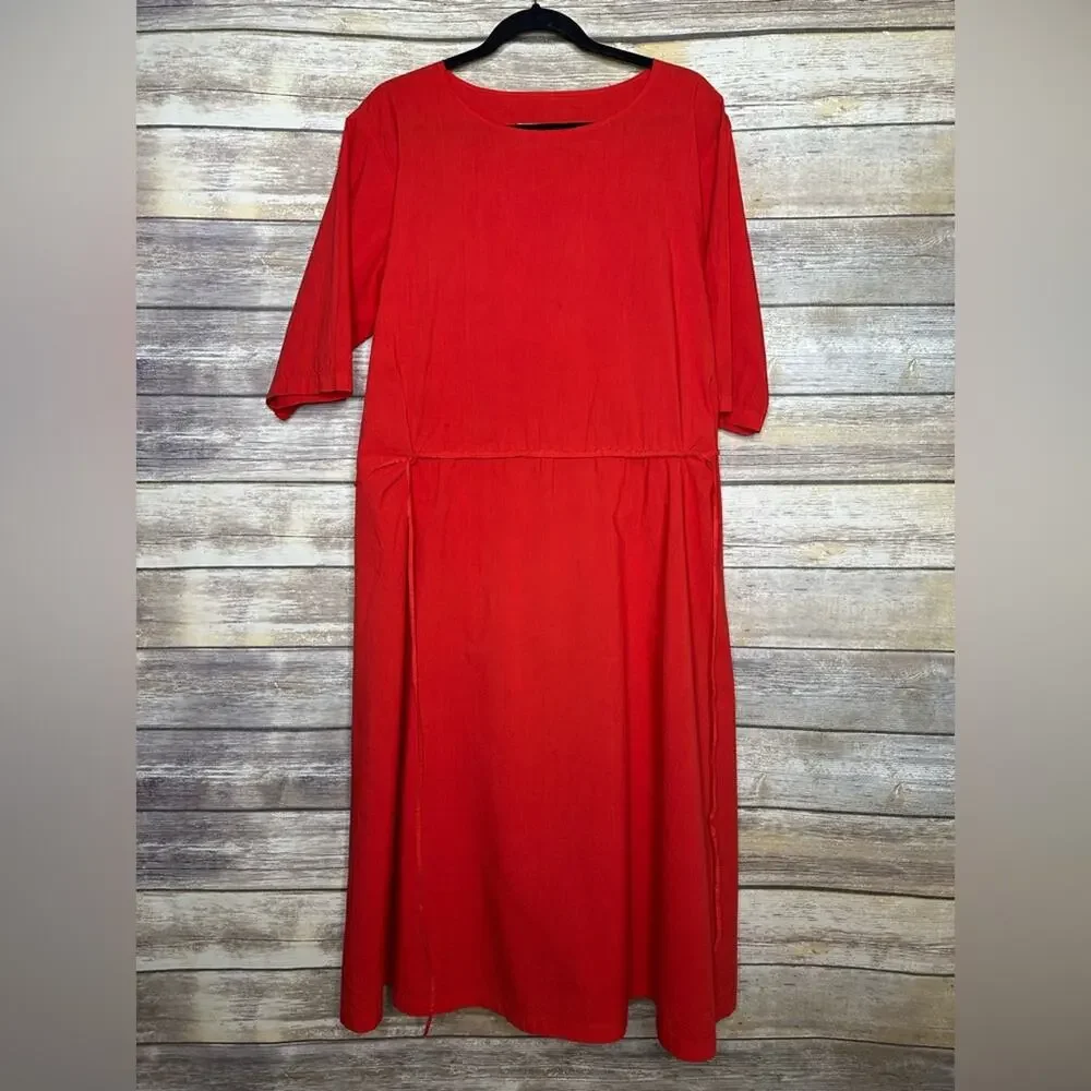 MANUELLE GUIBAL red Poplin pop over dress with drawstring waist S - Picture 2 of 10